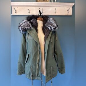 Mr & Mrs Fur lined Mini Parka winter coat sz xs/ small